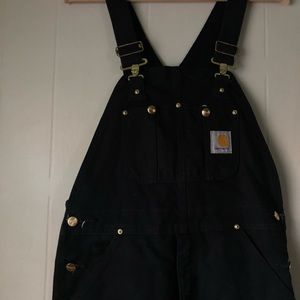 Black Carhartt double knee overalls with gold hardware